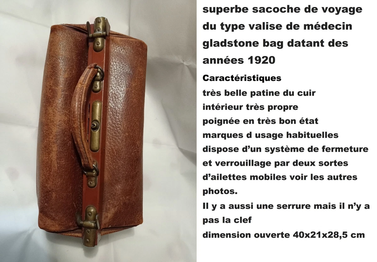 Valise Voyage Vintage En Cuir British Made 1920 - 60x34x16 Cm - Unisexe