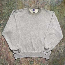 Vtg 90s Russell Athletic Blank Crew Medium Sweatshirt Gray Vintage Worn Stain