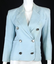 SAINT LAURENT Vintage Sky Blue Flax Double Breasted Blazer Jacket 34
