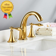 Polished Gold Bathroom Sink Faucet Brass Bathroom Faucet 3 Hole