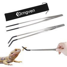 2PCS Stainless Steel Reptile Feeding Tongs with Rubber Tip, 10.5 Inch, Silver