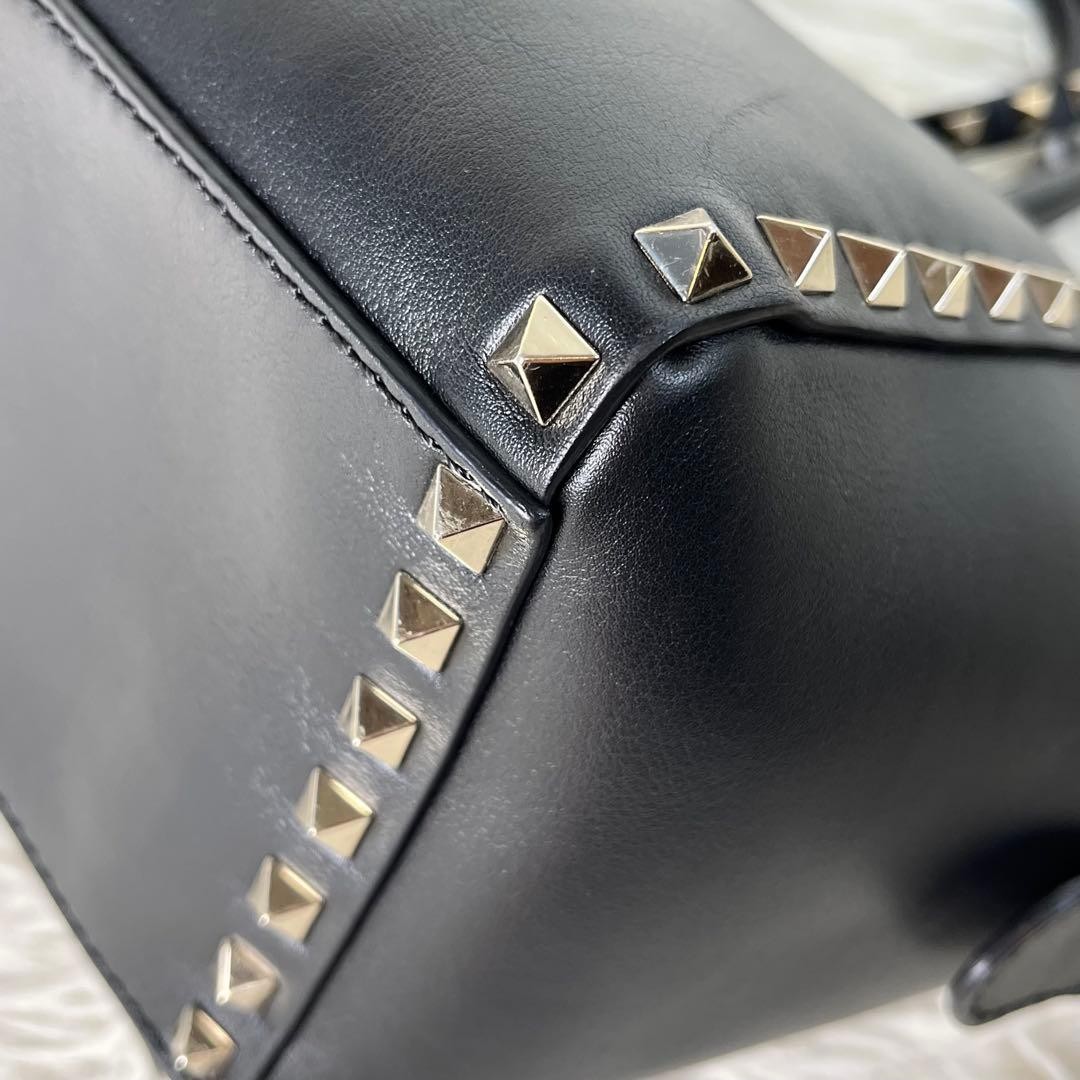Valentino Garavani Rockstud 2Way Leather Handbag Black, B Grade Japan thumbnail 7