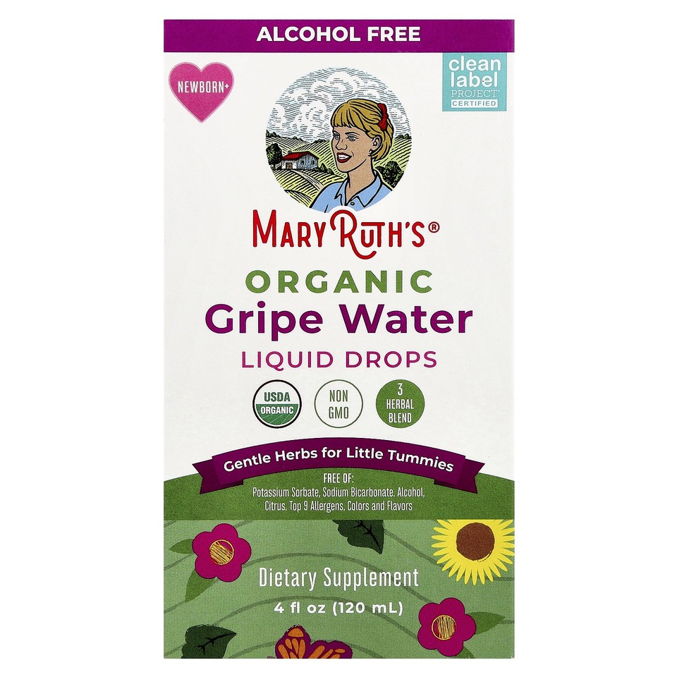 Organic Gripe Water Liquid Drops, Newborn+, 4 fl oz (120 ml)