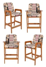 Set of 4 Mid Century Benny Linden Teak Barstools with Geometric Upholstery 1990s