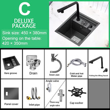 Hidden Cup Washer Stainless Steel Kitchen Sink Small Single Tank with Lid Multif