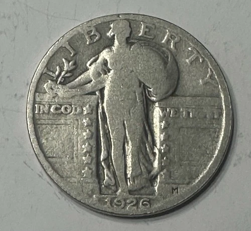 1926 Standing  Liberty  Quarter  Silver Coin 90%  25 Cents