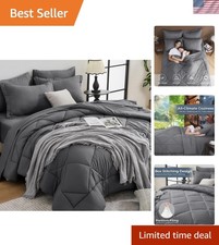 Plush 7-Piece King Comforter Set - Ultra Soft Bedding in Dark Grey Elegance