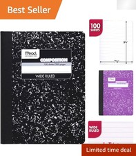 Mead Black Marble Composition Notebook, 100 Wide Ruled Sheets, 9-3/4" x 7-1/2"