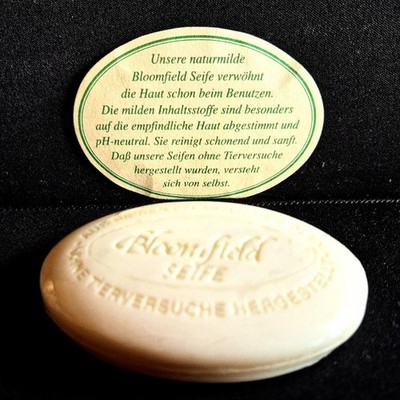 Alte 50 Gramm Bloomfield Parfümseife, herrlicher Duft in schöner Blechdose