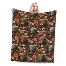 Highland Cow Floral Blanket Gifts for Women Kids, Rustic Farm 50"x60" Highcow