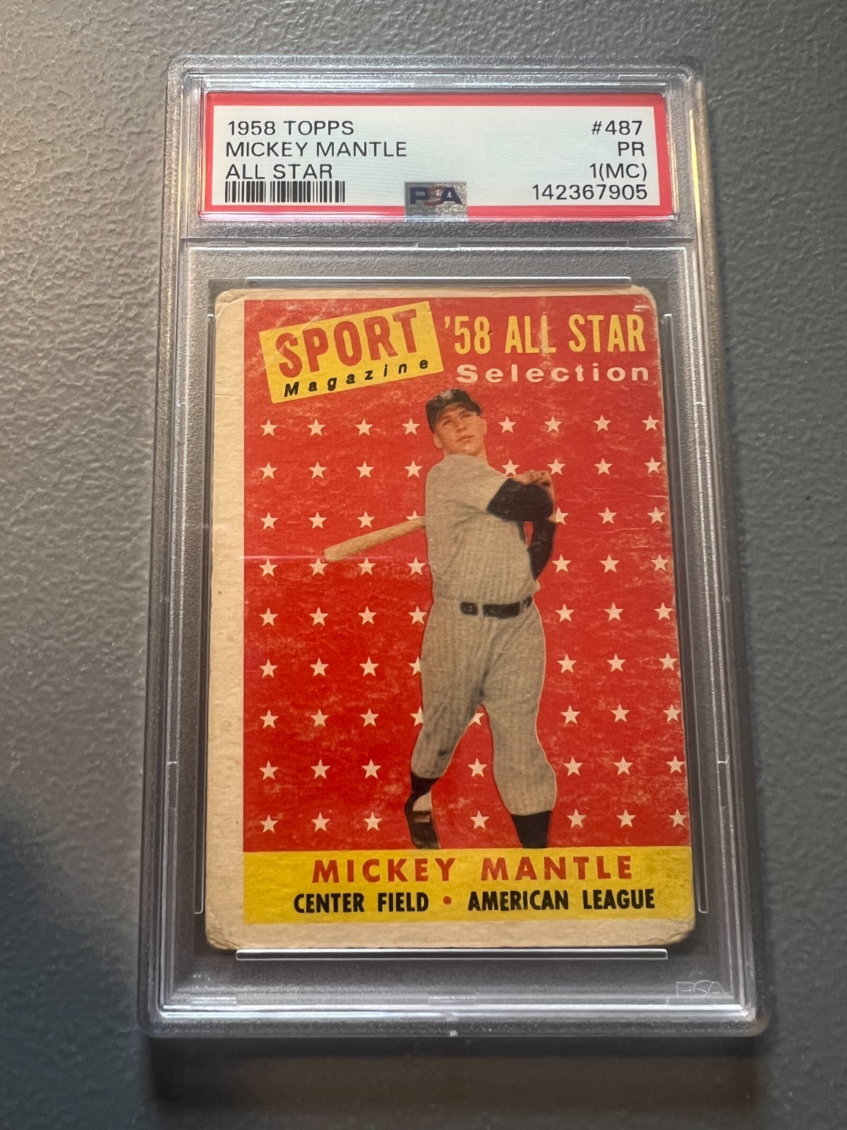 1958 Topps Baseball - Mickey Mantle ( Yankees ) All-Star #487 - PSA 1