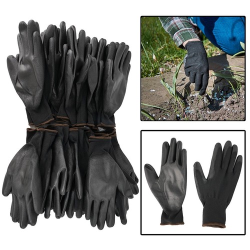 12Pairs Sicurezza Guanti da Lavoro Nylon Rivestito Nero Operai Giardinaggio S/M - Foto 2 di 48