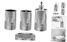  Bathroom Accessories Set, Toothbrush Holder, Soap Dispenser, Ceramic, 4 Silver