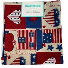 Fabric FQ Fat Quarter Patriotic 4th July Hearts Red White Blue 100 Cotton