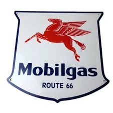 Vintage Mobil Sign - Route 66 Gasoline Pegasus Gas Pump Porcelain Sign