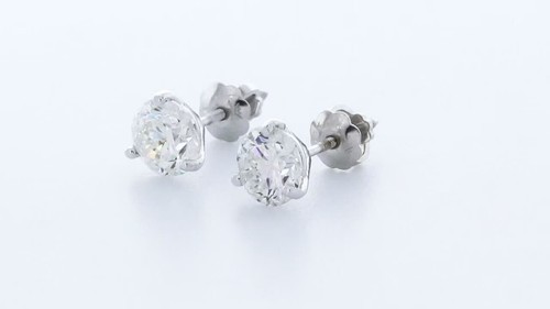 Pendientes redondos de oro de 14 k con diamantes extraídos de tierra brillante de 2 quilates F SI1 - Vídeo 1 de 1