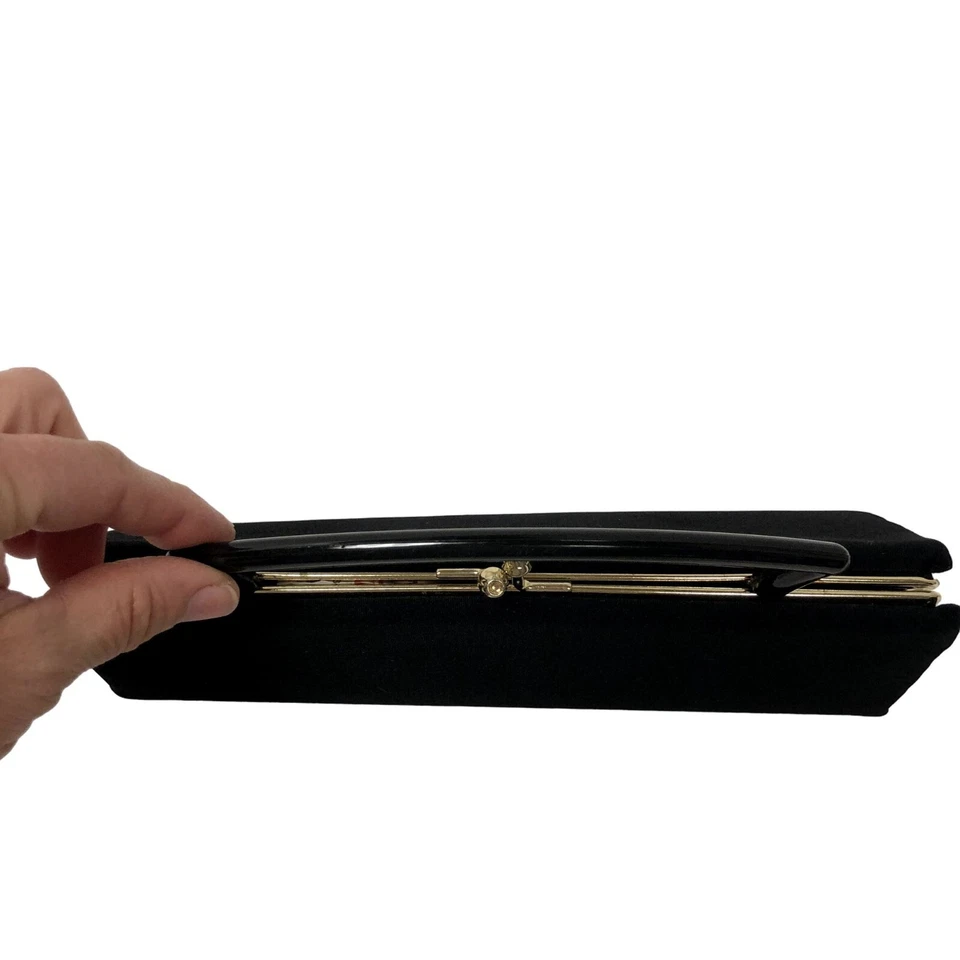 Vtg 50's BLACK Formal Handbag COCKTAIL Clutch USA Purse ROCKABILLY Satchel - Image 3 of 4