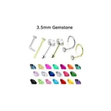 14K White Gold or Yellow Gold Nose Ring Stud Screw L Bend Bone 3.5mm CZ 20G