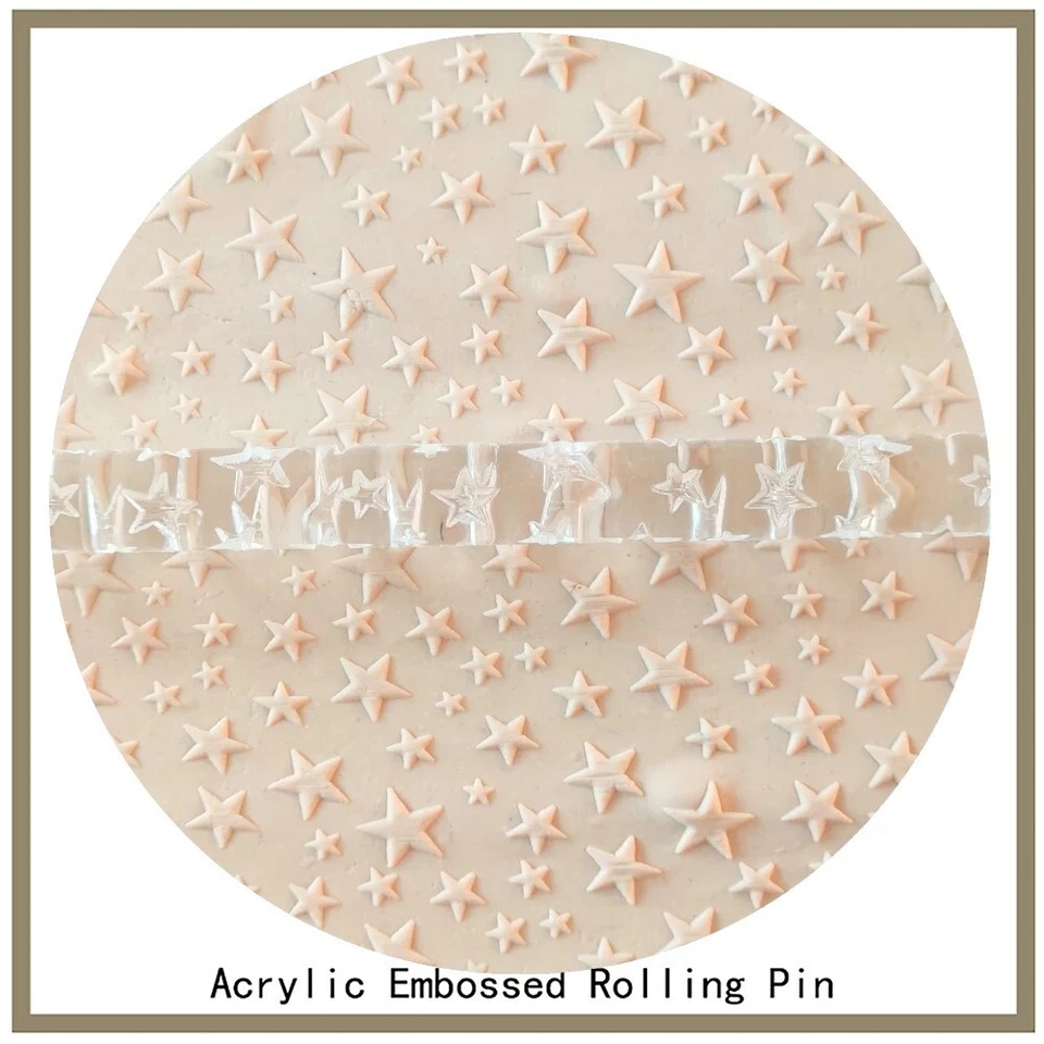 Rolling Pins Acrylic Star Pattern Decorating Tool Baking Dough Embossing Rollers - Image 3 of 4