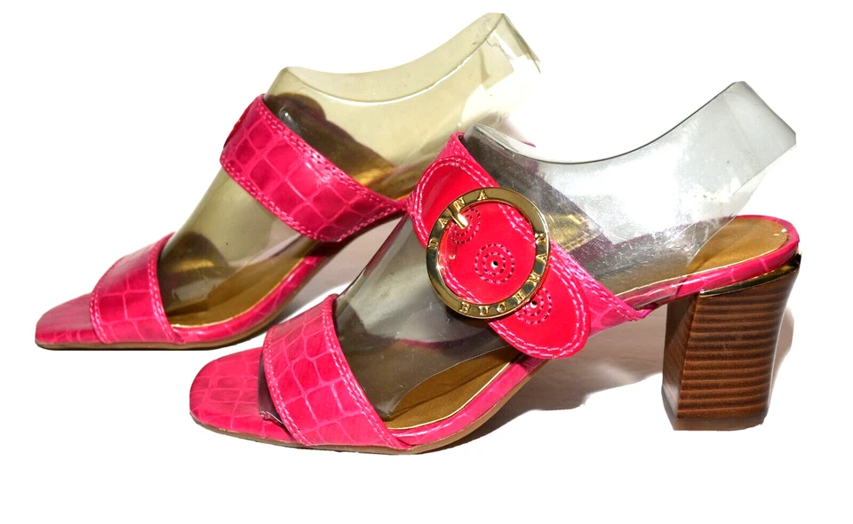 Dana Buchman Evia Fuchsia Croc Faux Leather Slide Heel Sandals Sz 7 New w Defect - Image 2 of 4