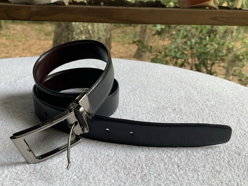 VTG Reversible Italian Leather Belt Mens 38 Black Oxblood Italy Silver Buckle - Picture 14 of 14