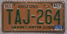 Arizona Nummernschild 1973 1977 1978 USA Kennzeichen , Vintage License Plate TAJ