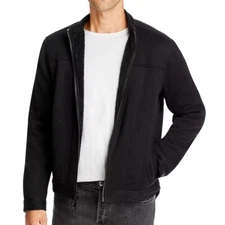 John Varvatos Men's Ben Zip Front Texture Knit Trucker Jacket Fleece Lined Black