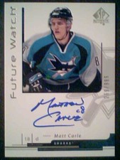 MATT CARLE  07/08 AUTHENTIC SAN JOSE SHARKS ROOKIE AUTOGRAPH / 999  SP