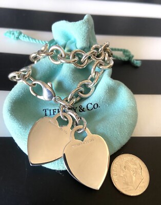 Tiffany & Co. Sterling Silver .925 w/TWO Heart Tags, Link Bracelet