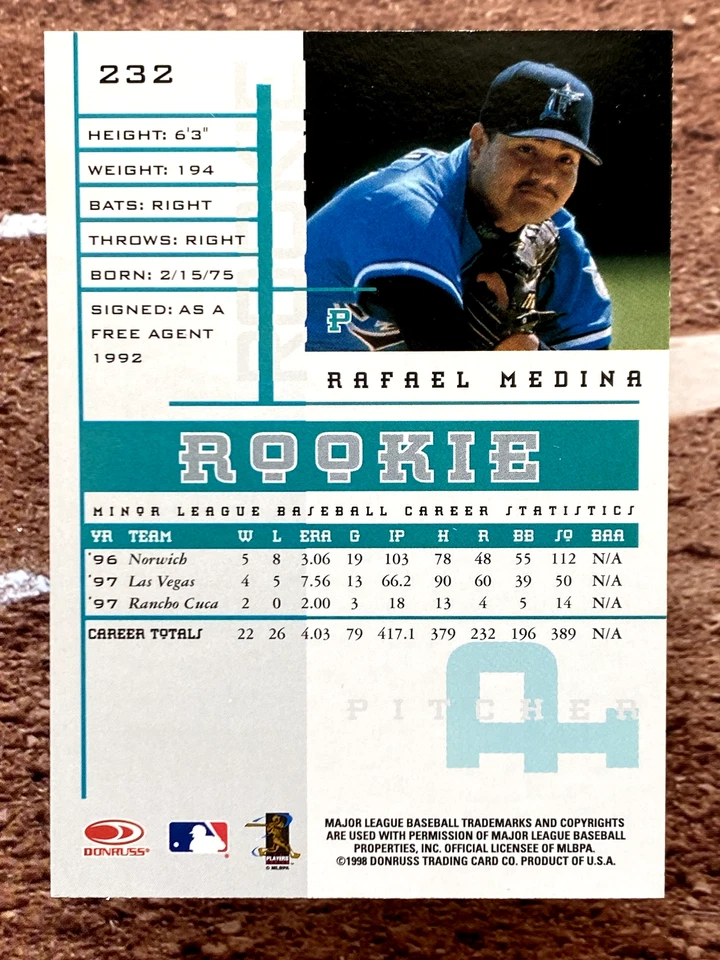 1998 Leaf Rookies & Stars Rafael Medina #232 - Image 2 of 2