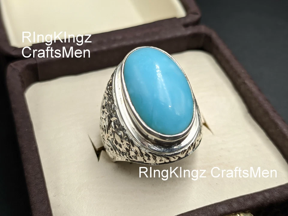 Anillo Turquesa Para Hombre Plata de Ley 925 Hecho a Mano Anillo Hombre Talla 9 Piedra Feroza Foto 4 de 4