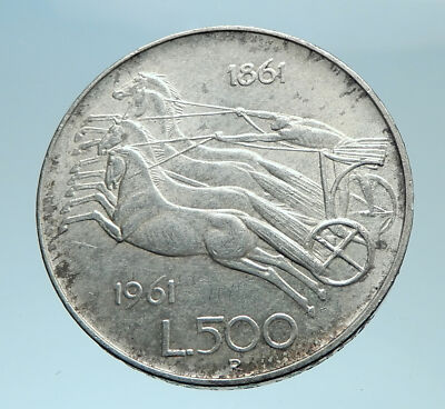 1961 ITALY Silver 500 Lire Coin ITALIAN UNIFICATION Rome Capital