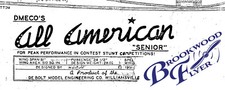 Vintage deBolt ALL AMERICAN SR. PLAN for 51" Span OT UC Stunt Model Airplane