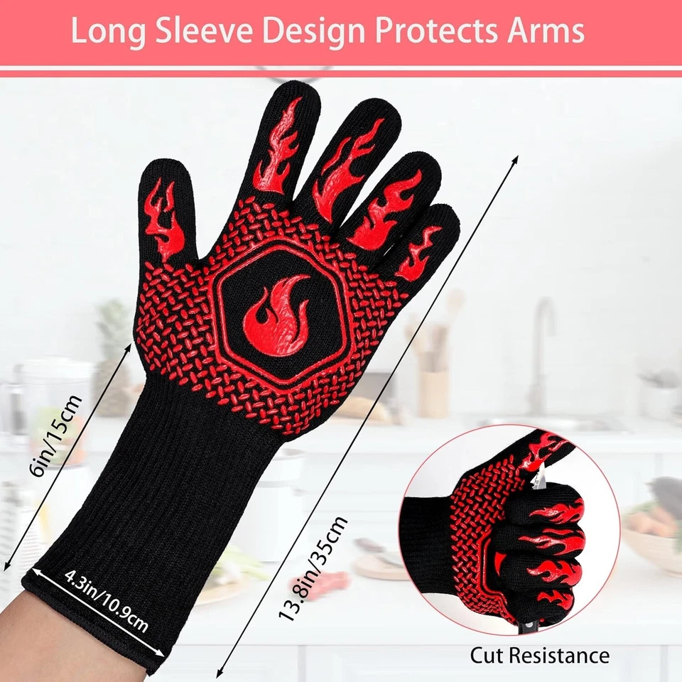 Cut-Resistant Grilling Gloves - 13.5 Inch Fireproof Silicone, Safe & Comfortable - Image 4 of 4