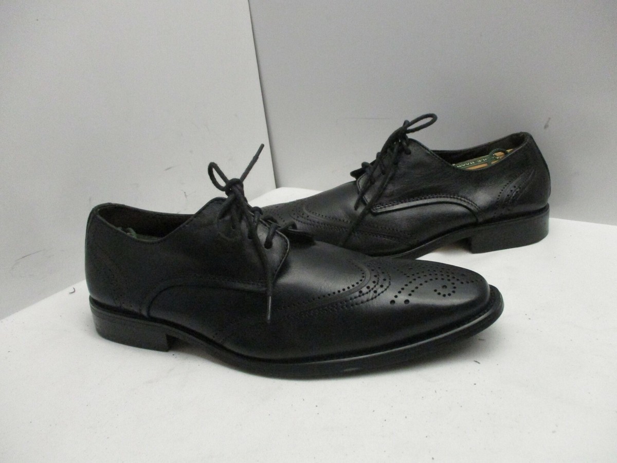 LA MILANO Black Leather Wingtip Lace Up Oxford Dress Shoes  display picture 2