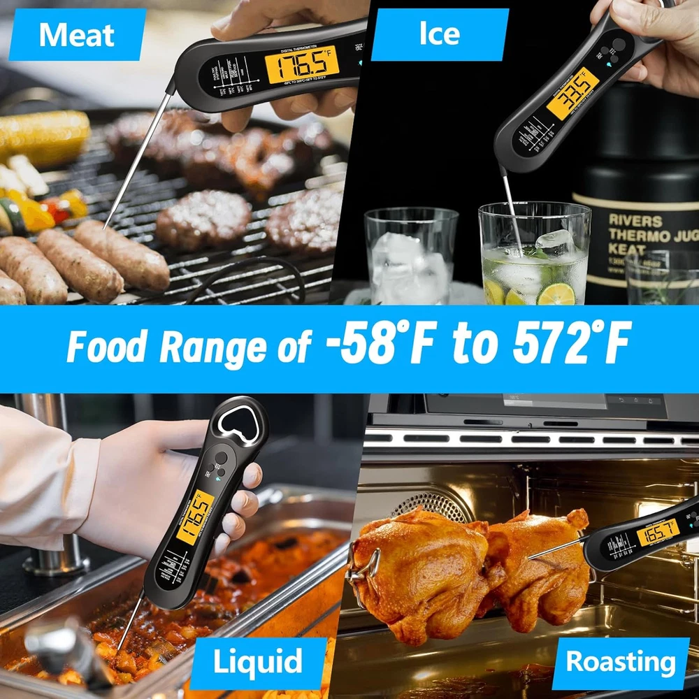 Meat Thermometer Digital, Instant Read Meat Thermometer for Grill and Cooking, I
