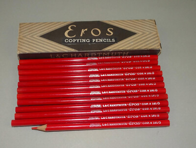 11 Vintage Copying Pencils L & C Hardtmuth Eros 161G RED,Boxed