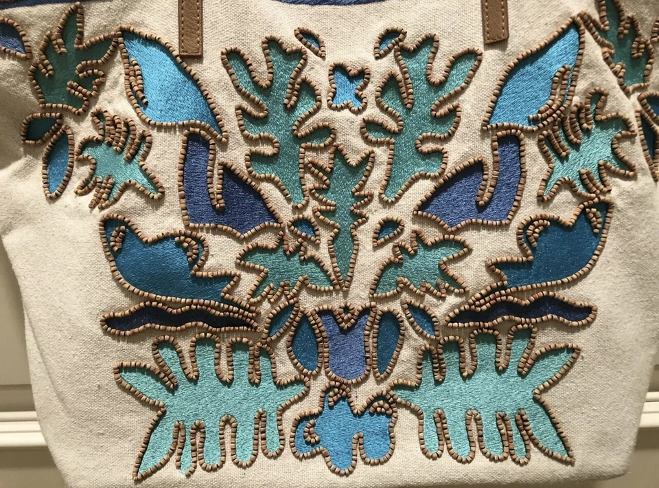 Steven by Steve Madden Ivory Cream Embroidered and Beaded Canvas Beach Tote Bag - Image 4 of 4