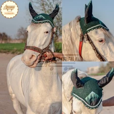 Horse Fly Bonnet Ear Net Veil Mask Hood Hand Made Cotton Crochet Full Size New