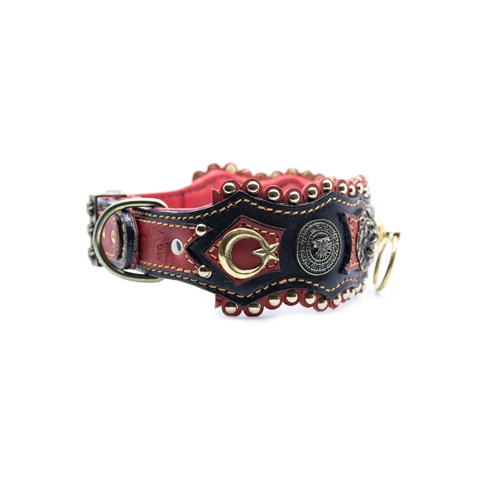 Leather Dog Collar Handmade Custom Large Pet Durable Red and Black Premium  - Image 4 of 4