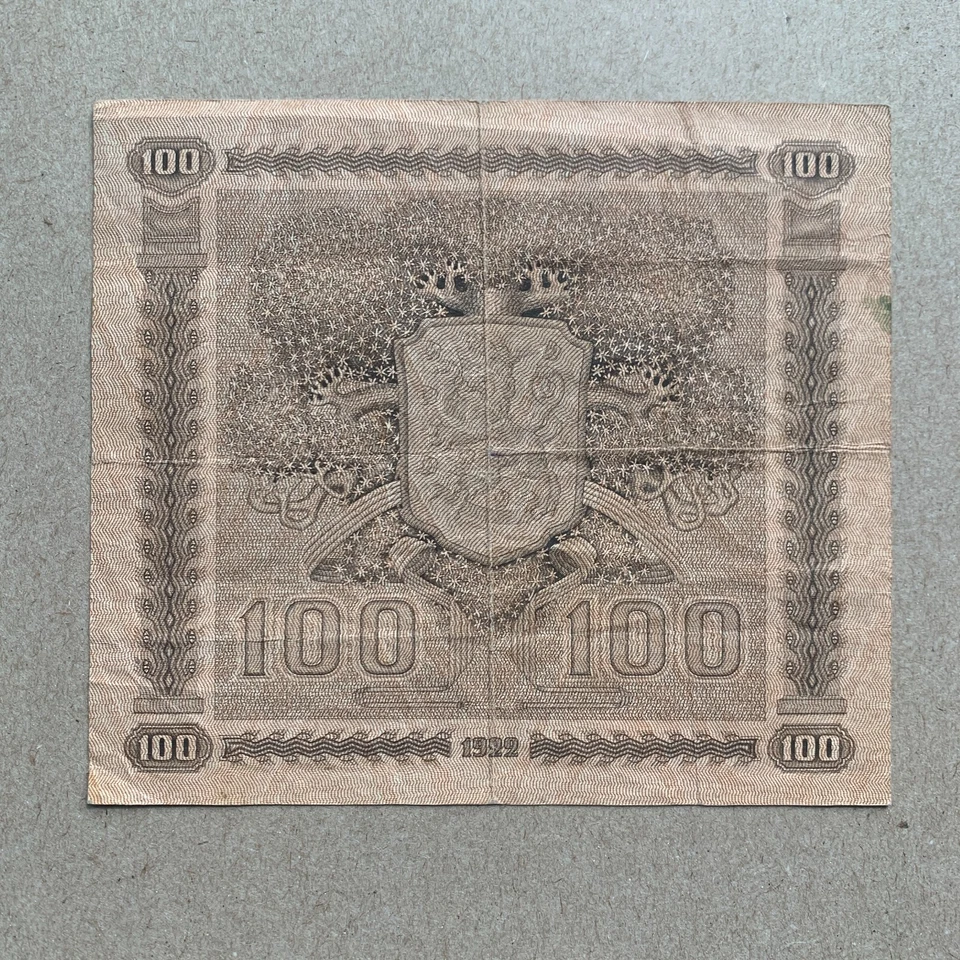 Grandes billetes FINLANDIA 100 Markkaa 1922 moneda finlandesa figuras desnudas Foto 3 de 4