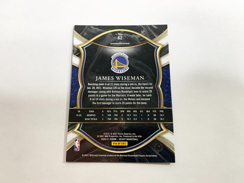 Tarjeta de baloncesto James Wiseman azul radiocontrol Panini Select 2020-21 # 62 - Imagen 2 de 2