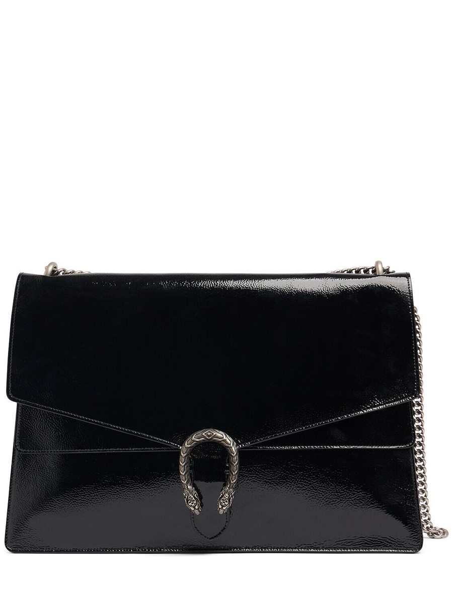 GUCCI Dionysus Large Black Patent Leather Shoulder Bag New