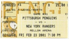 2001 PENGUINS vs NEW YORK RANGERS ticket stub MARIO LEMIEUX Mark Messier goals