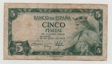 SPAIN 5 PESETAS 1954 PICK 146 LOOK SCANS