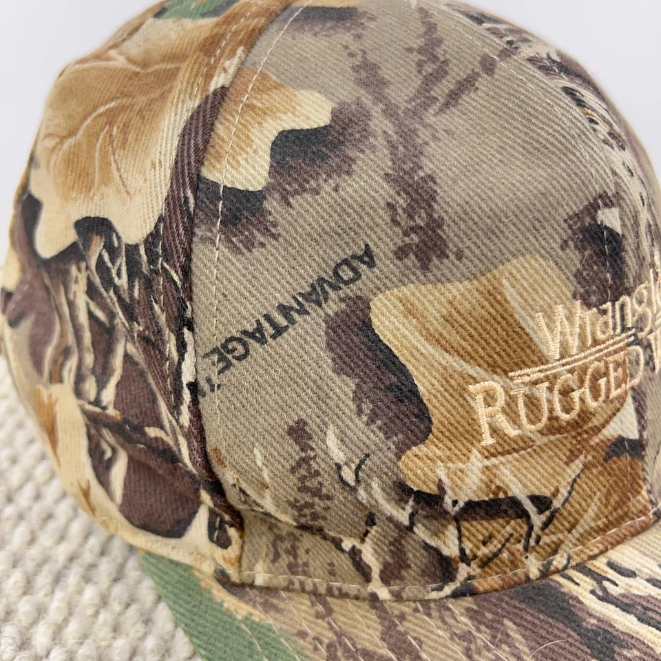 De colección Wrangler Resistente Ropa Camuflada Sombrero Gorra Correa de Cuero Trasera Años 90 Y2K Camiseta Patín Foto 3 de 4
