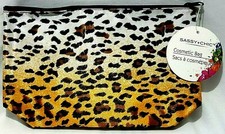 NEW SASSY  CHIC COSMETIC MAKE UP BAG TOILETRY CHEETAH LEOPARD BROWN BLACK NWT