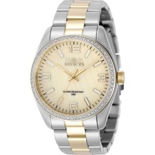Invicta Women's Watch Angel Quartz Gold MOP Dial Two Tone Steel Bracelet 50135