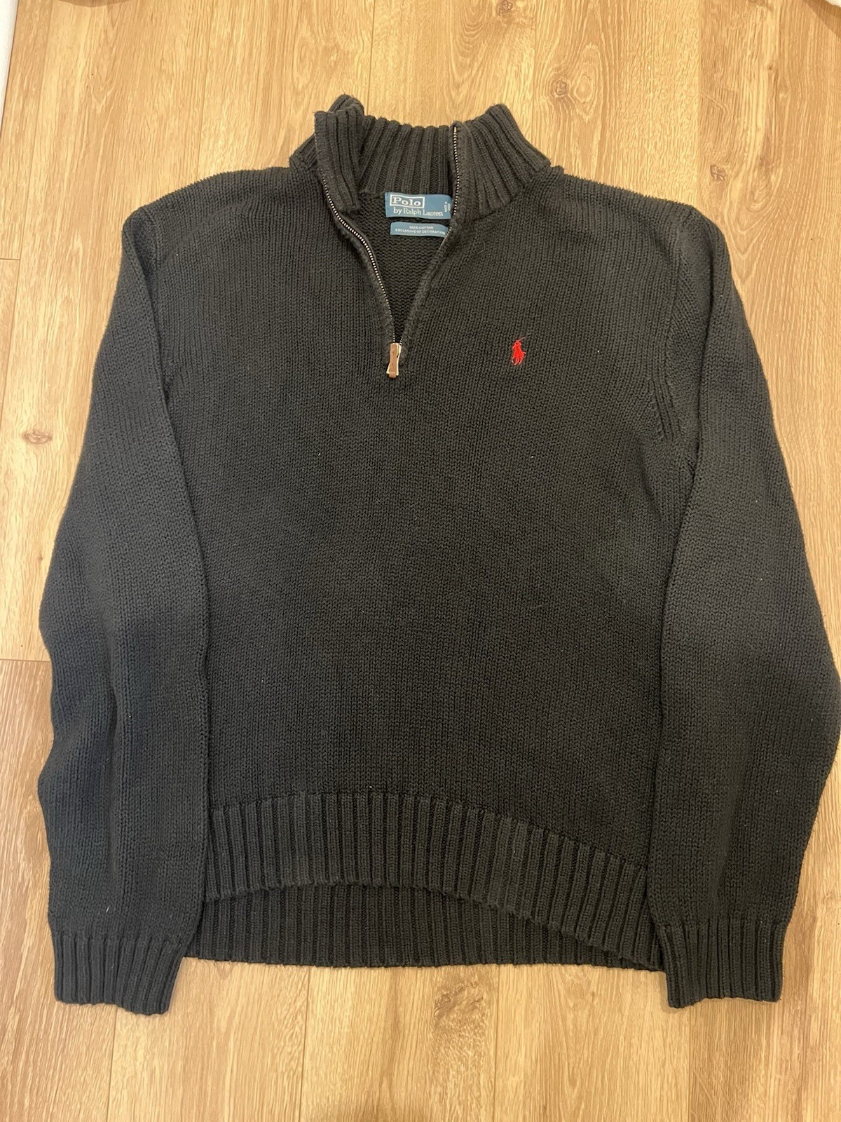 Vintage Polo Ralph Lauren Men’s XL Black Chunky Knit Sweater Quarter Zip