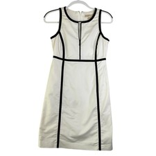 Michael Kors Lined White Sleeveless Knee Length Sheath Dress Black Piping Size 2